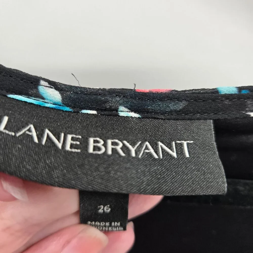 Lane Bryant Black Floral Cold Shoulder Sheer Lined Ruched Blouse Size 26